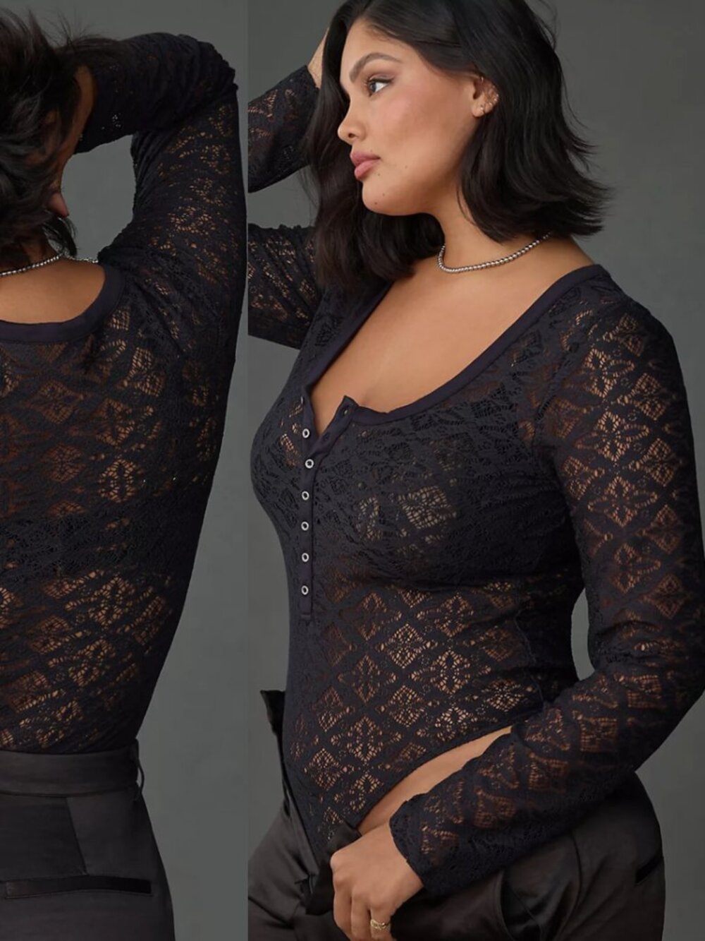 Pilcro Sheer Lace Bodysuit Black XL Anthropologie